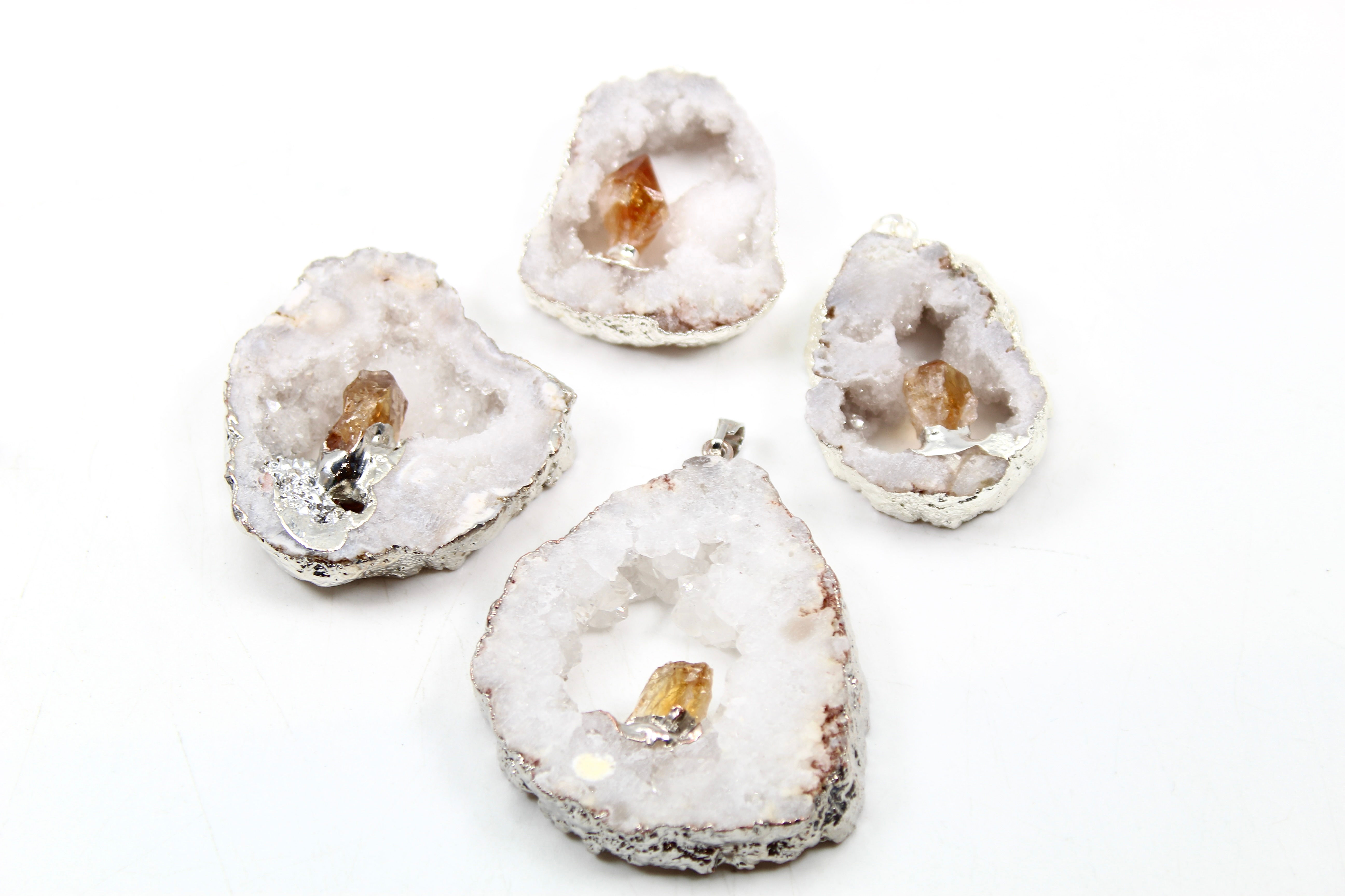 Citrine and Quartz Geode Pendants