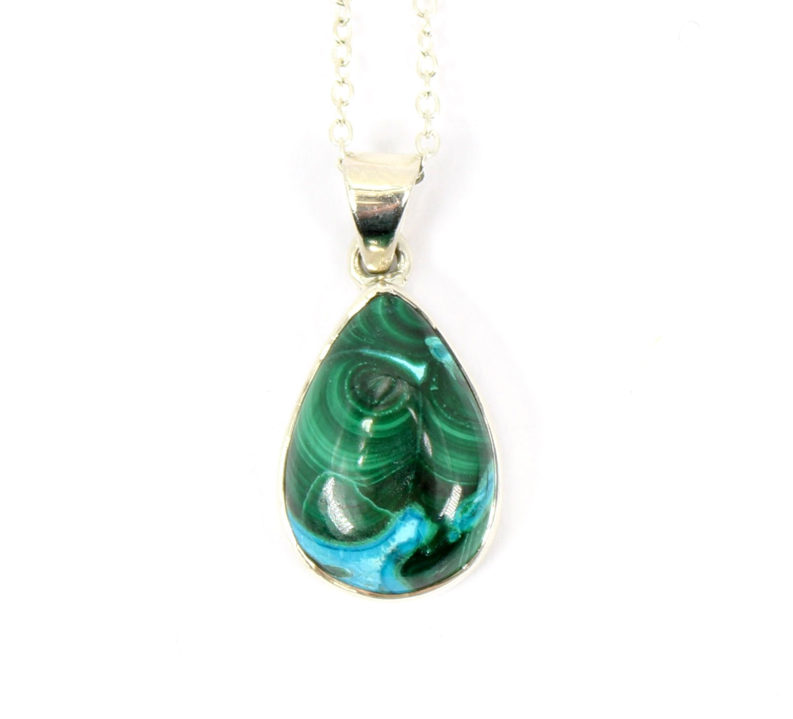 Malachite and Chrysocolla 925 Sterling Silver Pendant