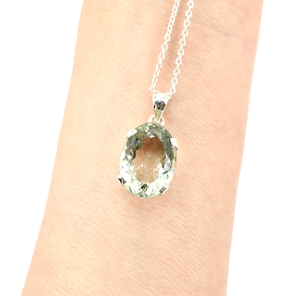 Thumbnail: Green Amethyst Faceted Oval 925 Sterling Silver Pendant