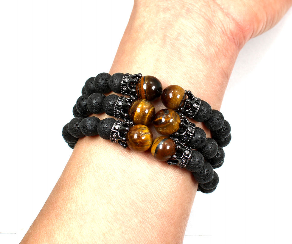 Thumbnail: Lava Stone and Tiger Eye Bead Bracelet