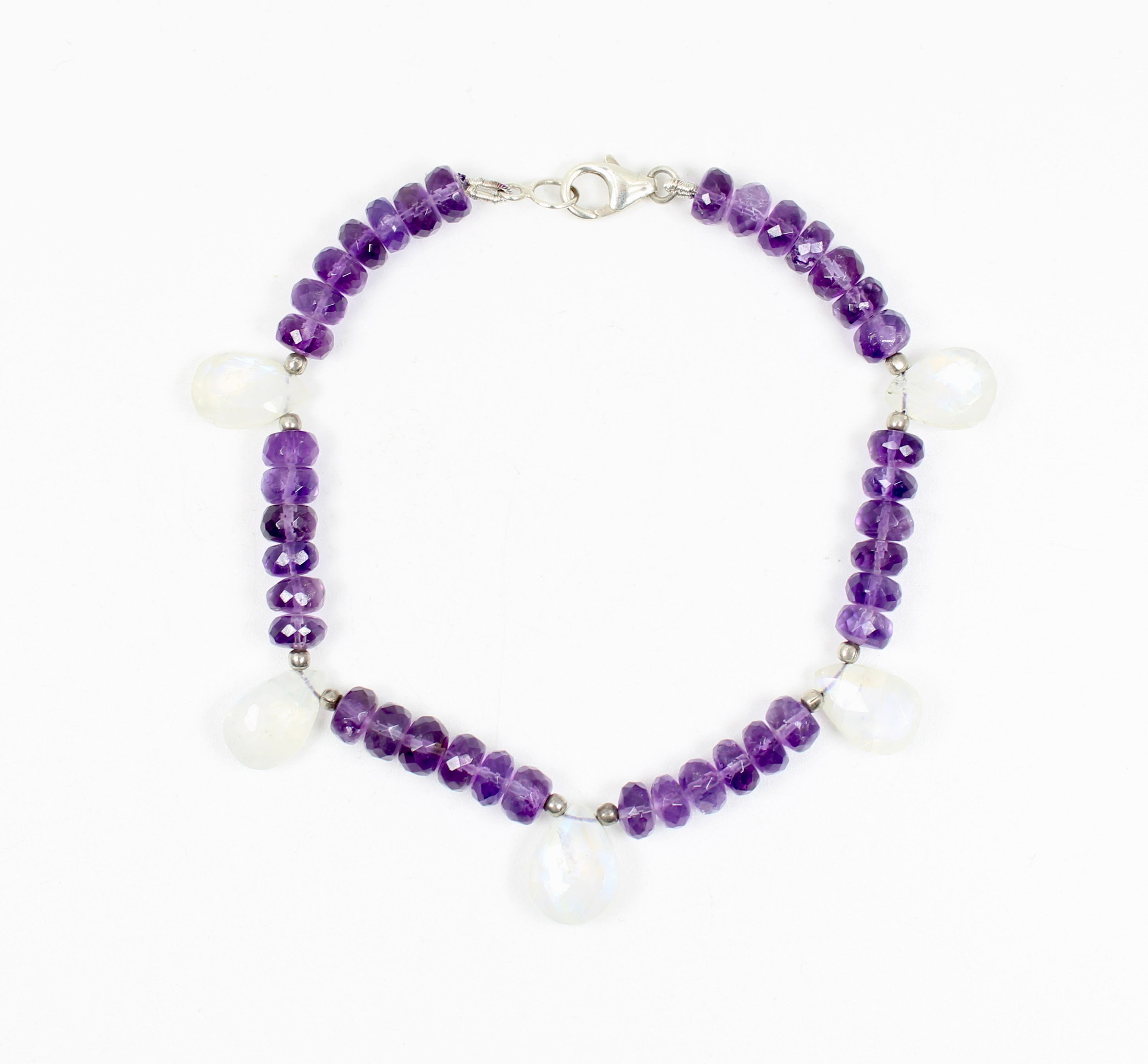 Amethyst and Moonstone 925 Sterling Silver Bracelet