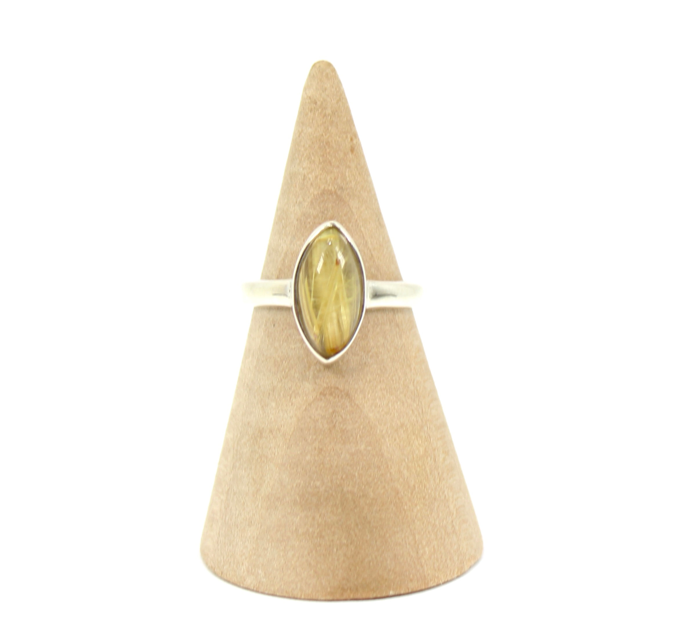 Golden Rutile (Angel's Hair) 925 Sterling Silver Ring (L/5.5)