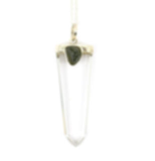 Moldavite and Clear Quartz Generator 925 Sterling Silver