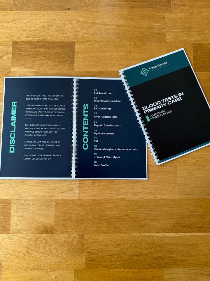 Blood tests in primary care physical booklets