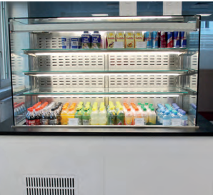 Wall Refrigerated display case on refrigerated Tank or Top 3 Shelves - Squared 