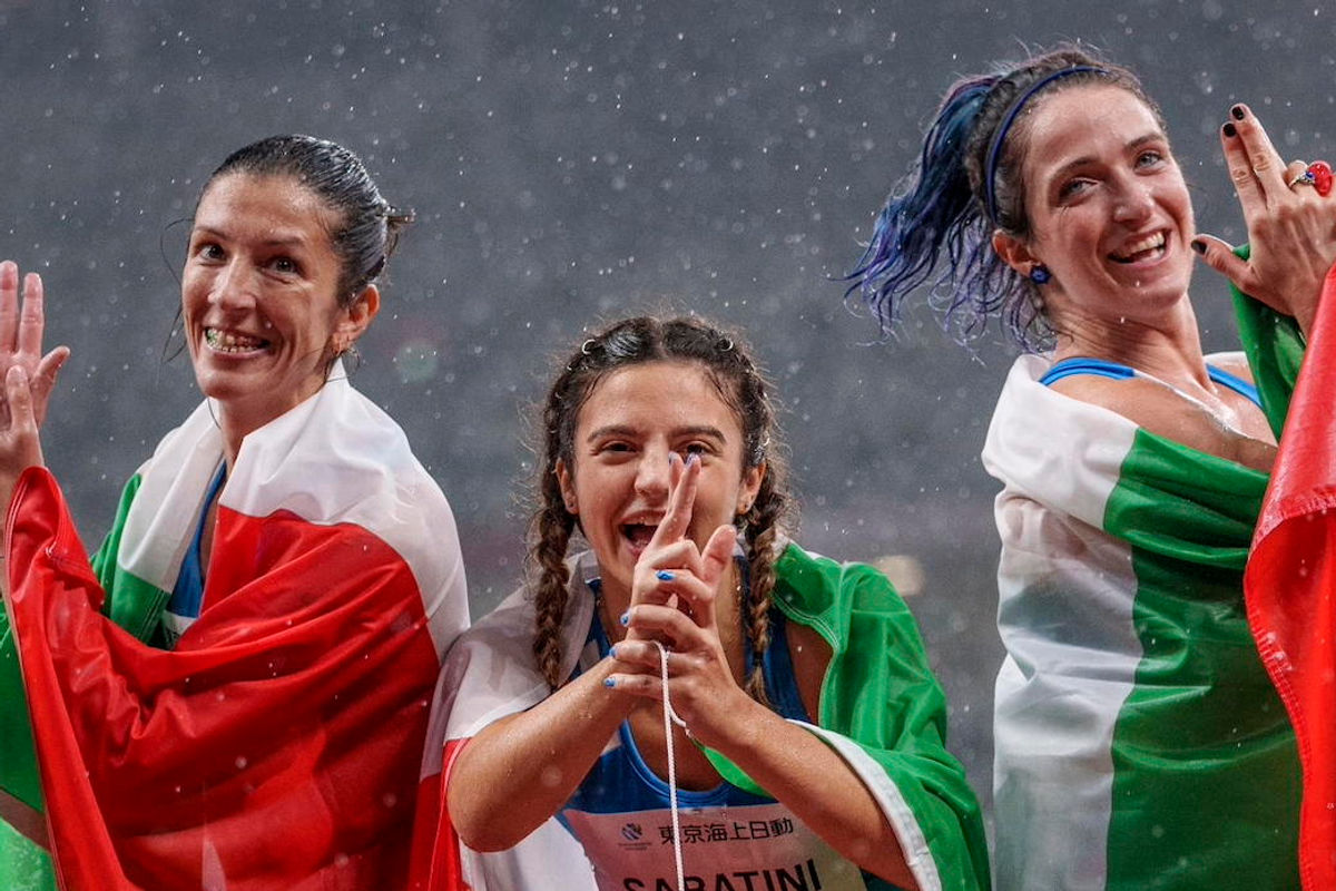 Ambra Sabatini, oro a Tokyo 2020, con Caironi e Contrafatto