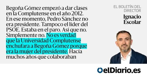 Begoña Gómez empezó en la UCM en el año 2012, cuando Pedro Sánchez era un simple militante del PSOE. Lo demás son bulos.