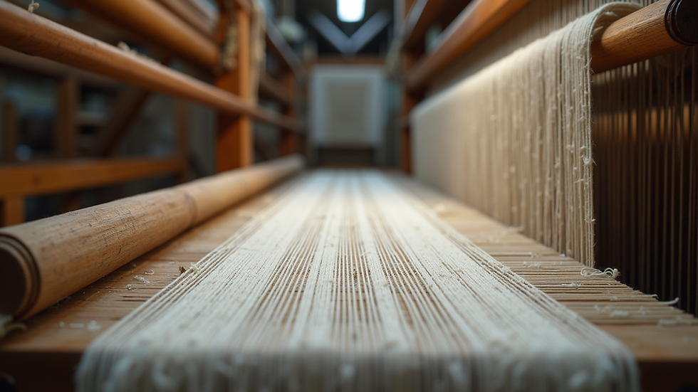 Eye-level view of a traditional Turkish cotton weaving loom in a workshop