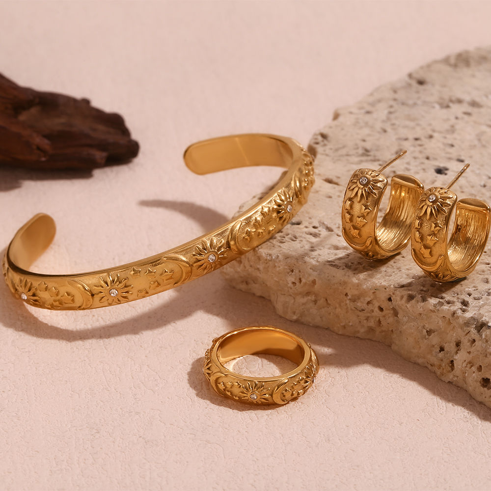 E.B.belle Classical Vintage Women Gold Plated Jewelry Set Chunky Statement Earri