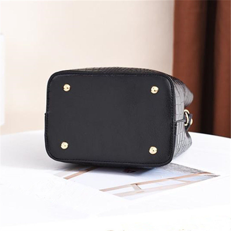 Thumbnail: Vintage Stone Leather Handbag Shoulder Crossbody Bags Fashion Female Bucket Bag 