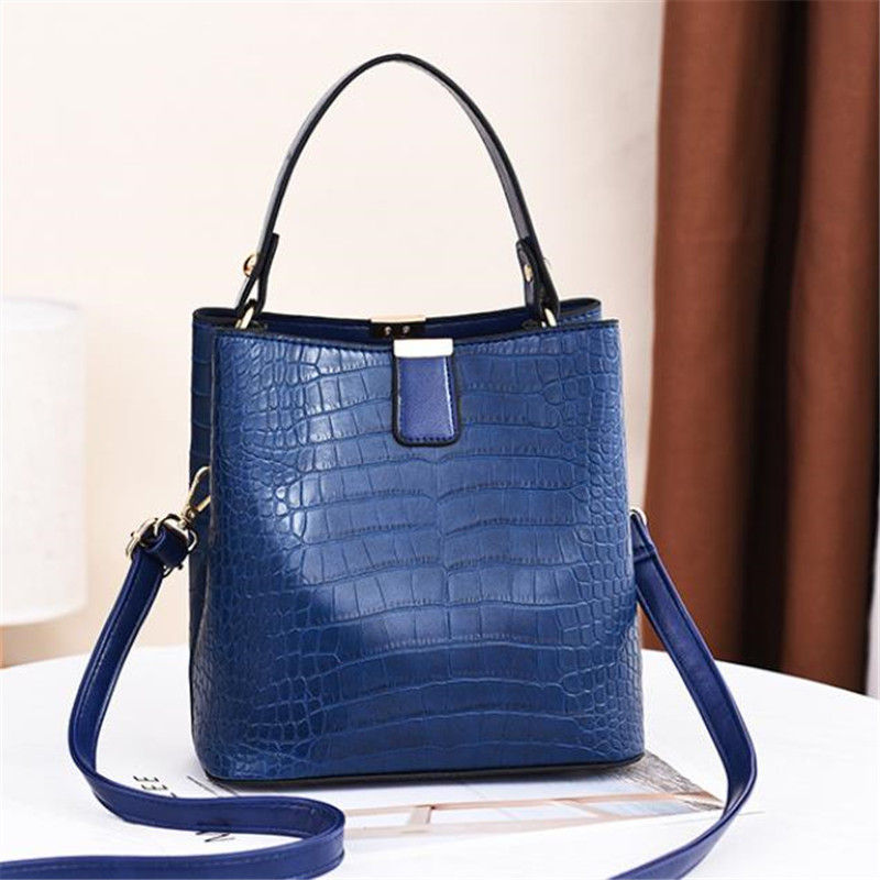 Thumbnail: Vintage Stone Leather Handbag Shoulder Crossbody Bags Fashion Female Bucket Bag 