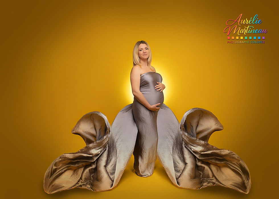 future maman en robe élégante séance photo grossesse studio La Rochelle
