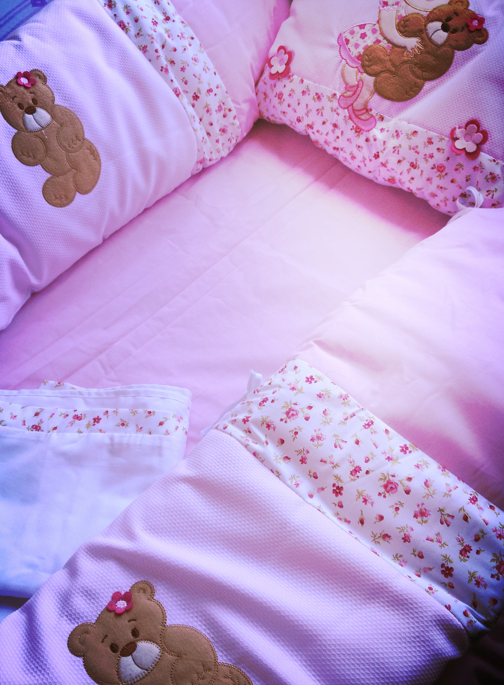 Thumbnail: Kit para berço c/mosquiteiro - 9 pçs 100% algodão