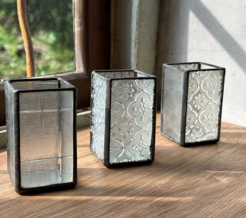 Taiwanese Vintage Window Glass Vase/Candle Holder (Begonia)