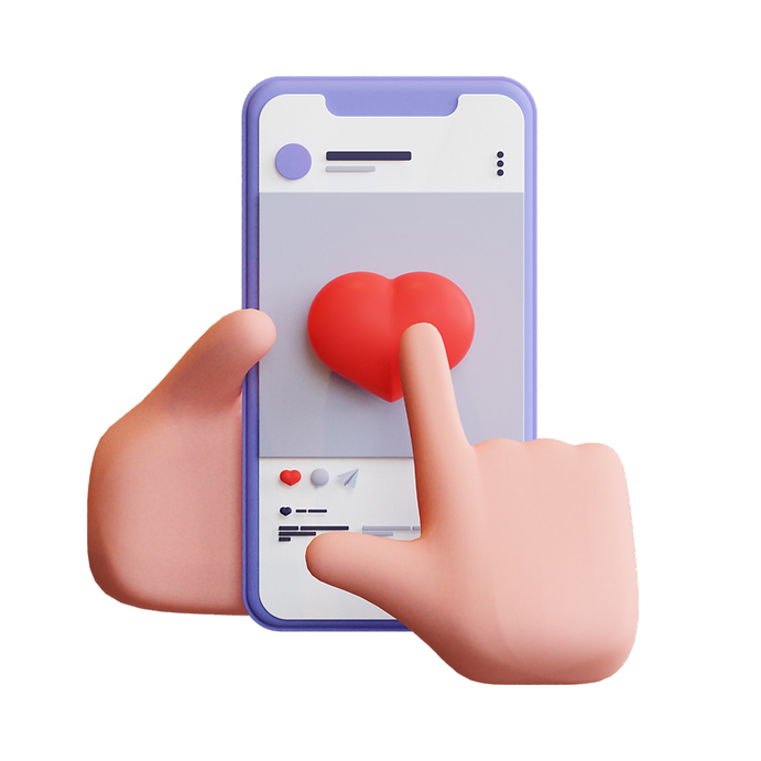 3D Grafik eines Handy mit Likes