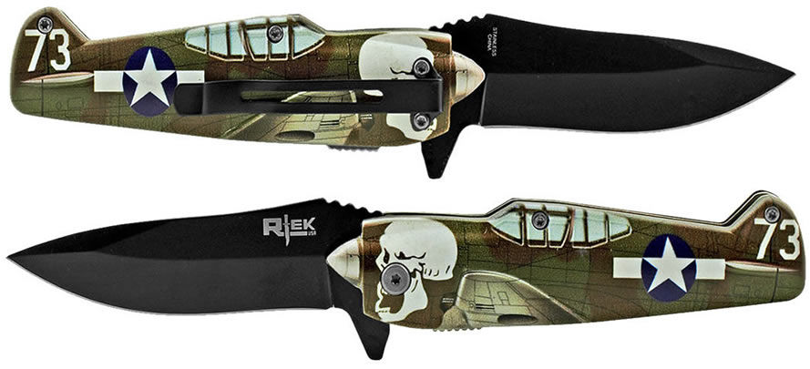 5" RTek Flying P51 Mustang Bomber Knife - Army Air Corp of Death SKU 7064