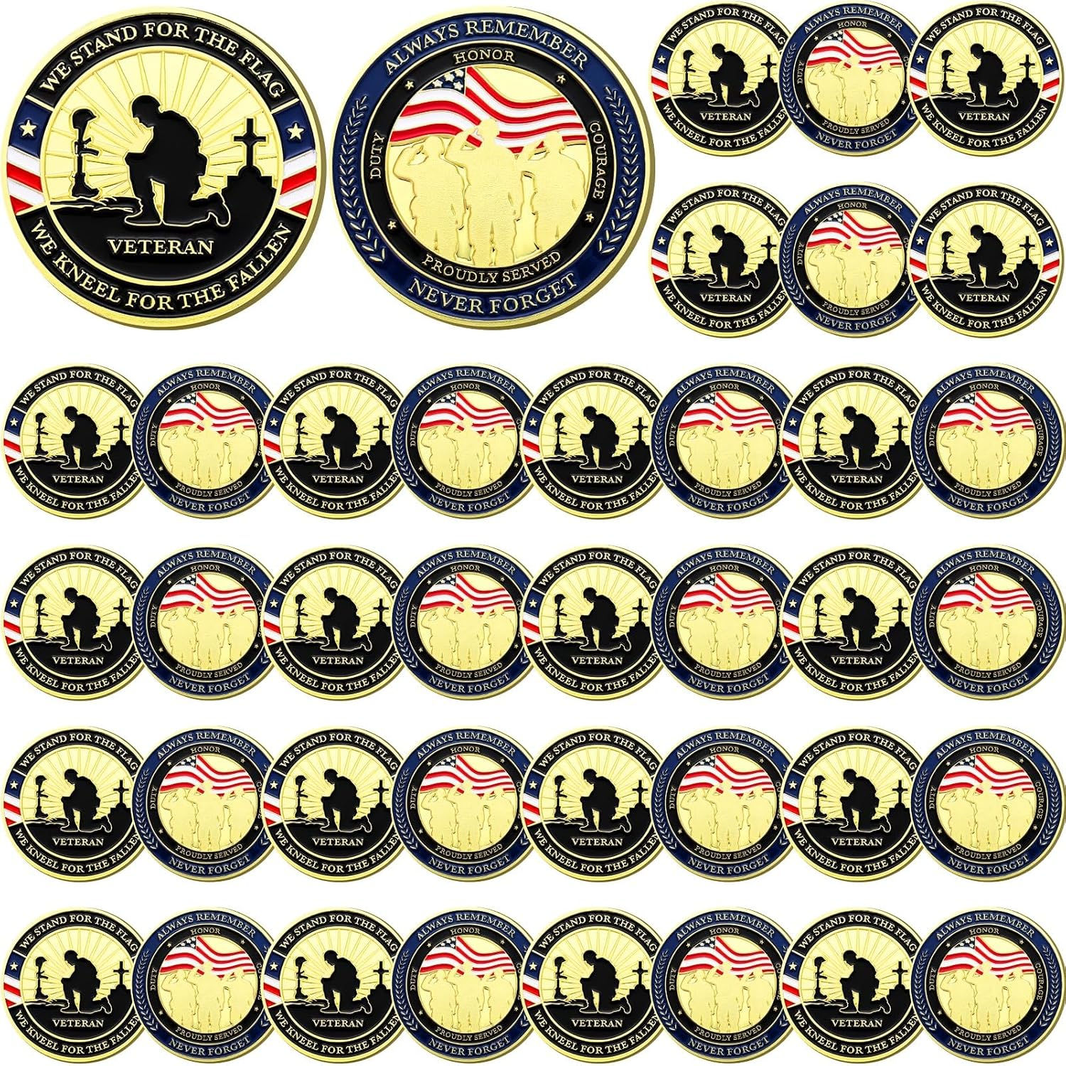 40 Pcs ($ 2.50 Each) Military Challenge Coins Stand For The Flag SKU 1856