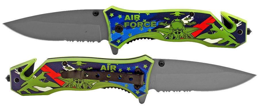Air Force Survival Knife 4.75" Spring Assist Pocket Knife W Belt Clip SKU 7101