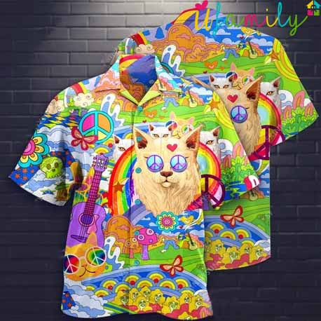 Hippie Cat Guitar Hawaiian Shirt