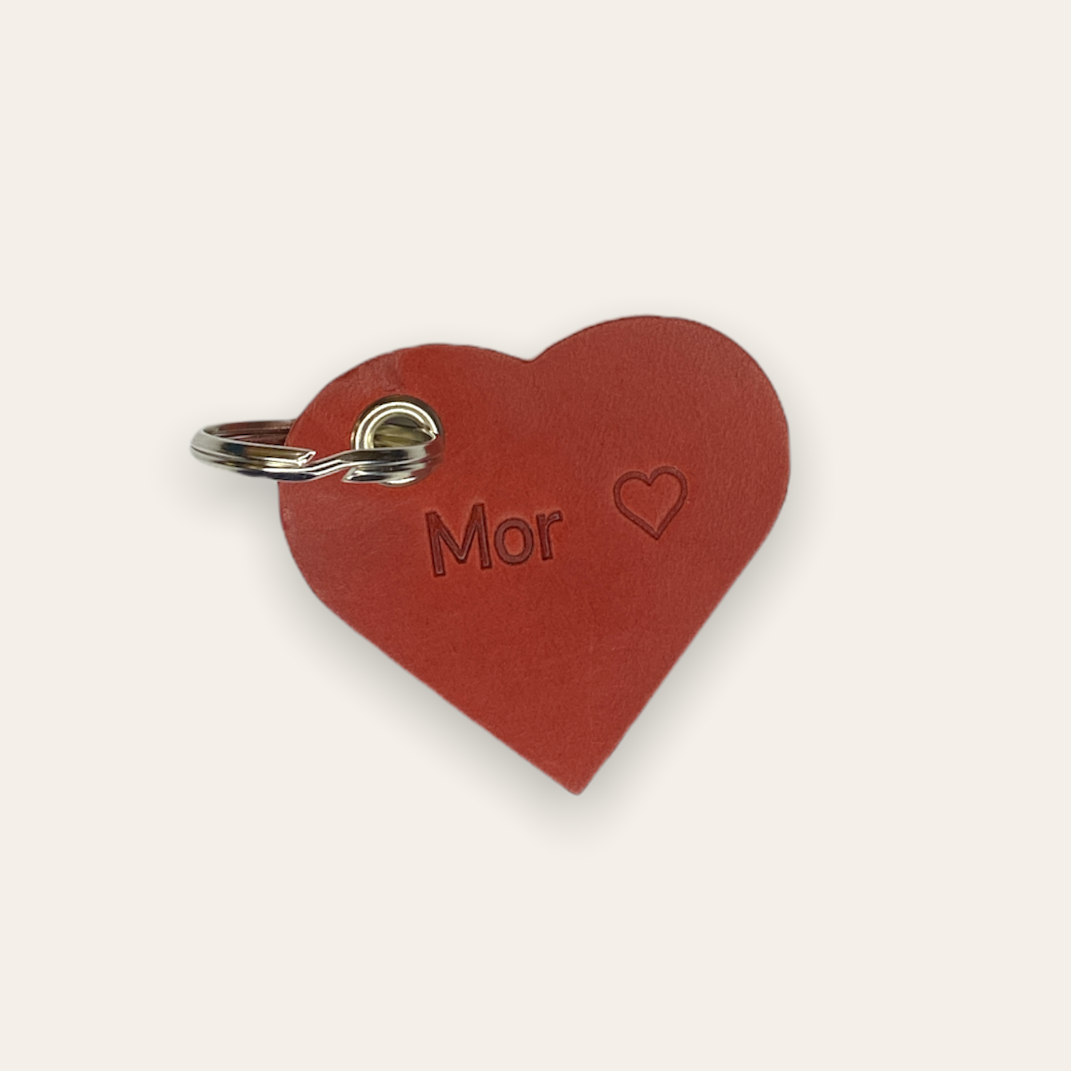 Nøglering i læder - hjerte mor