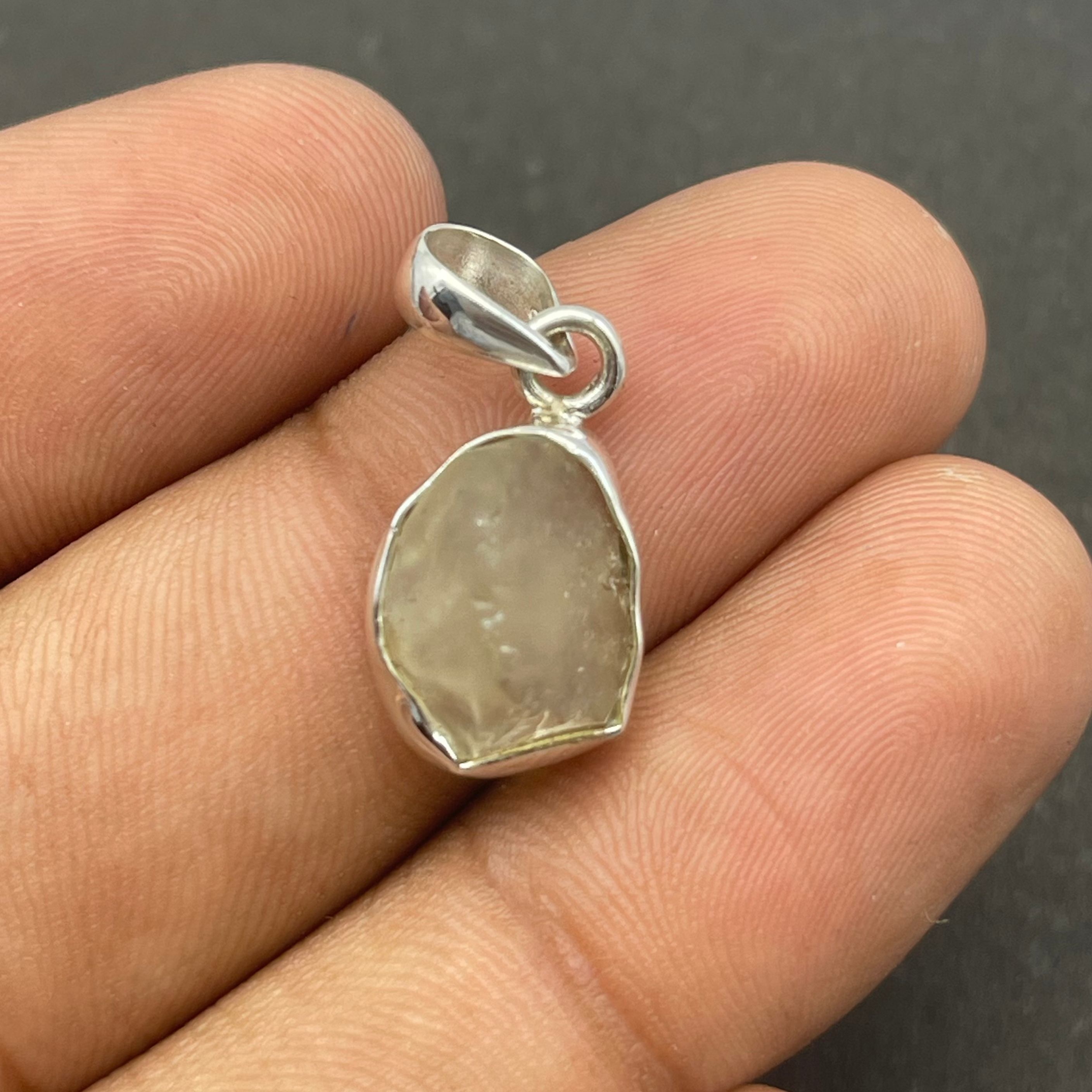 Raw Libyan Glass Pendant 925 Sterling Silver