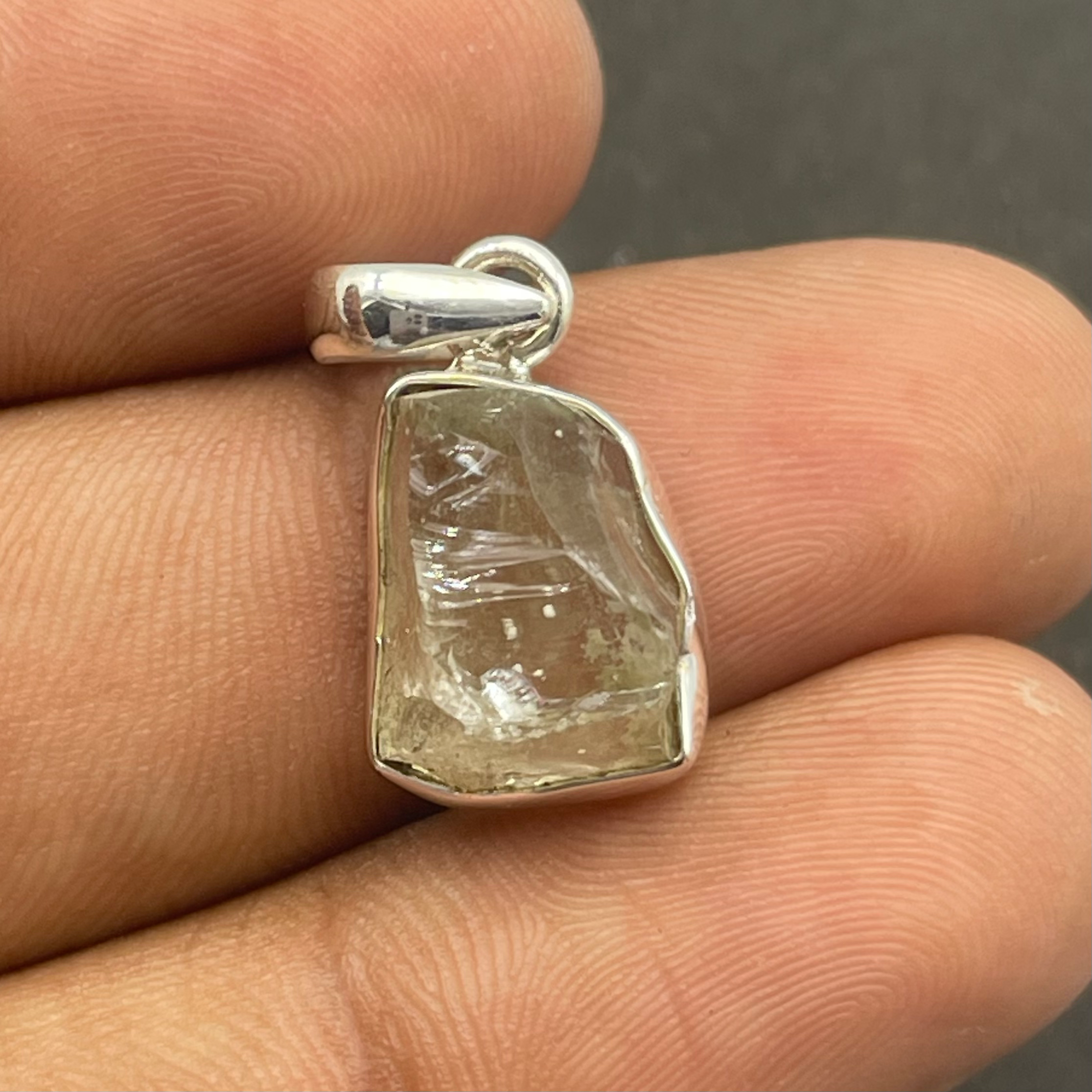 Raw Libyan Glass Pendant 925 Sterling Silver