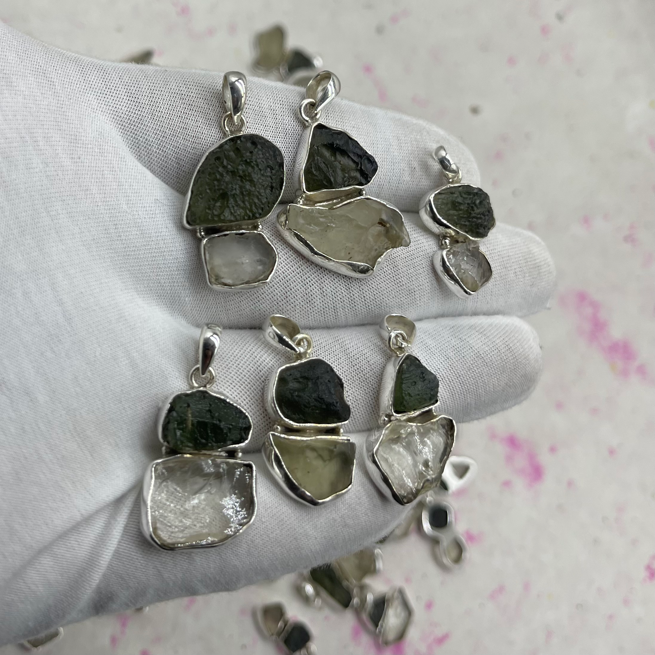 Moldavite & Libyan Glass Double's Pendant Necklace