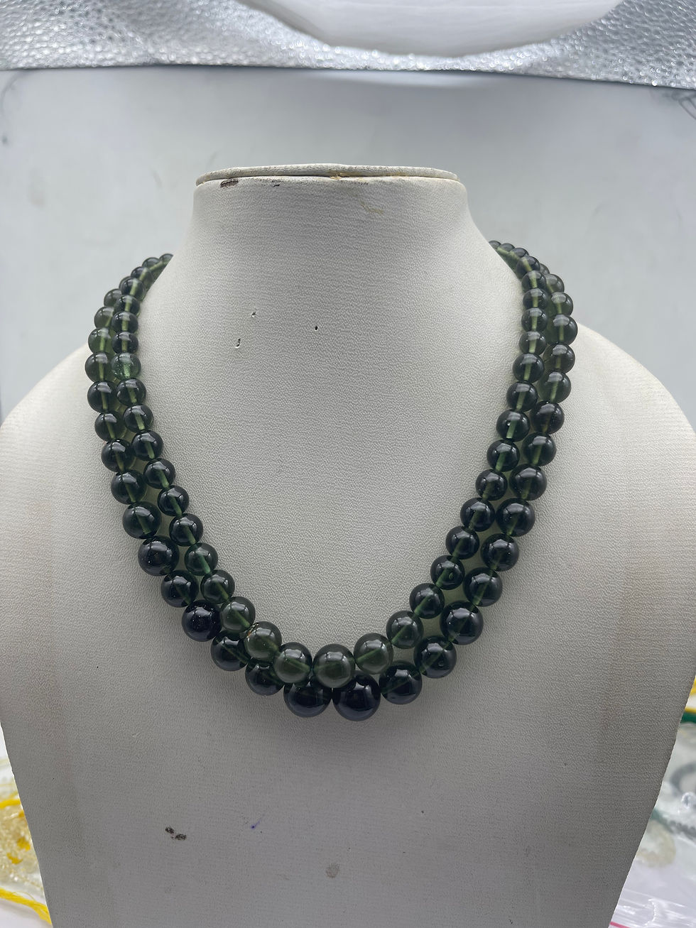 Thumbnail: 12MM Moldavite Round Polished Smooth Beads