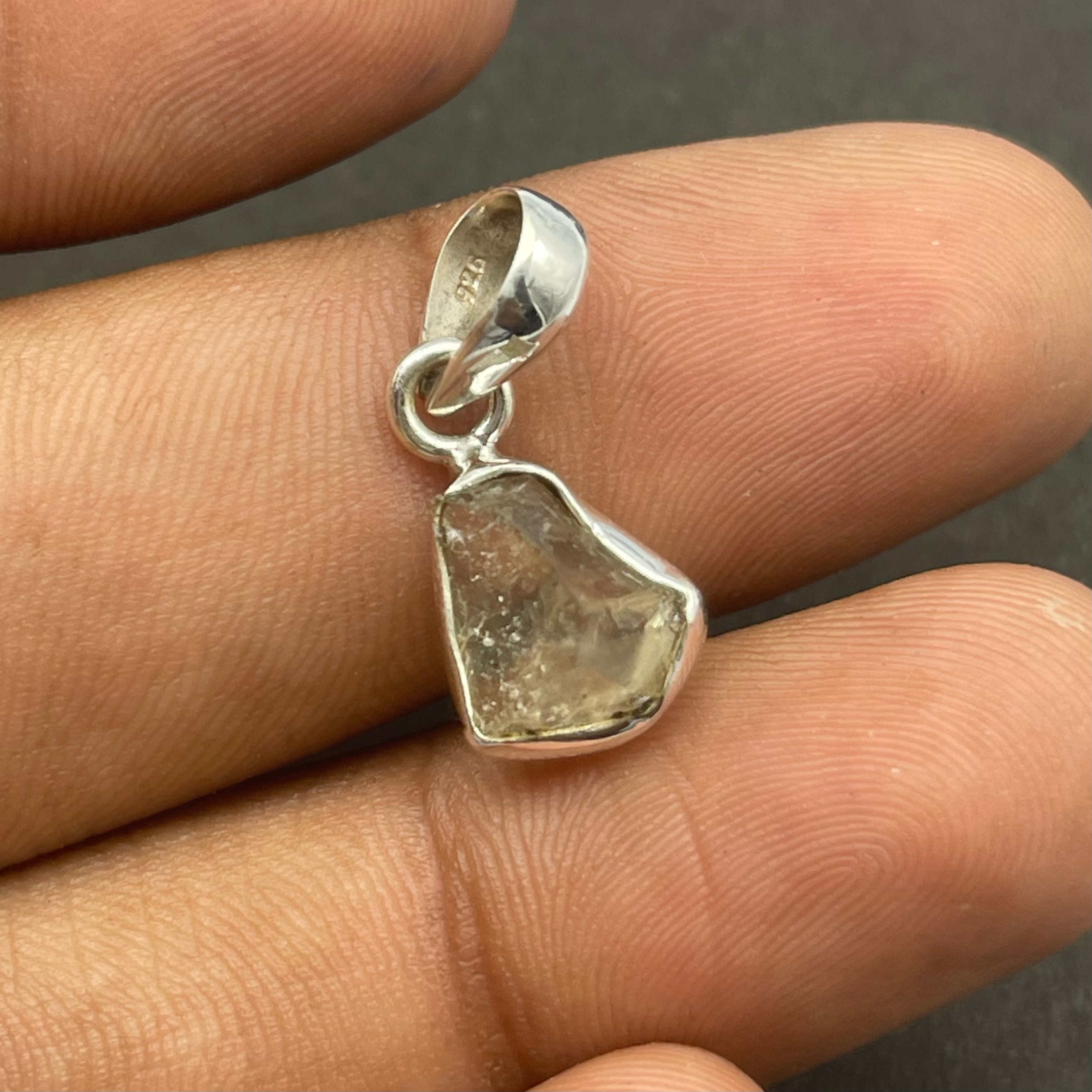 Raw Libyan Glass Pendant 925 Sterling Silver