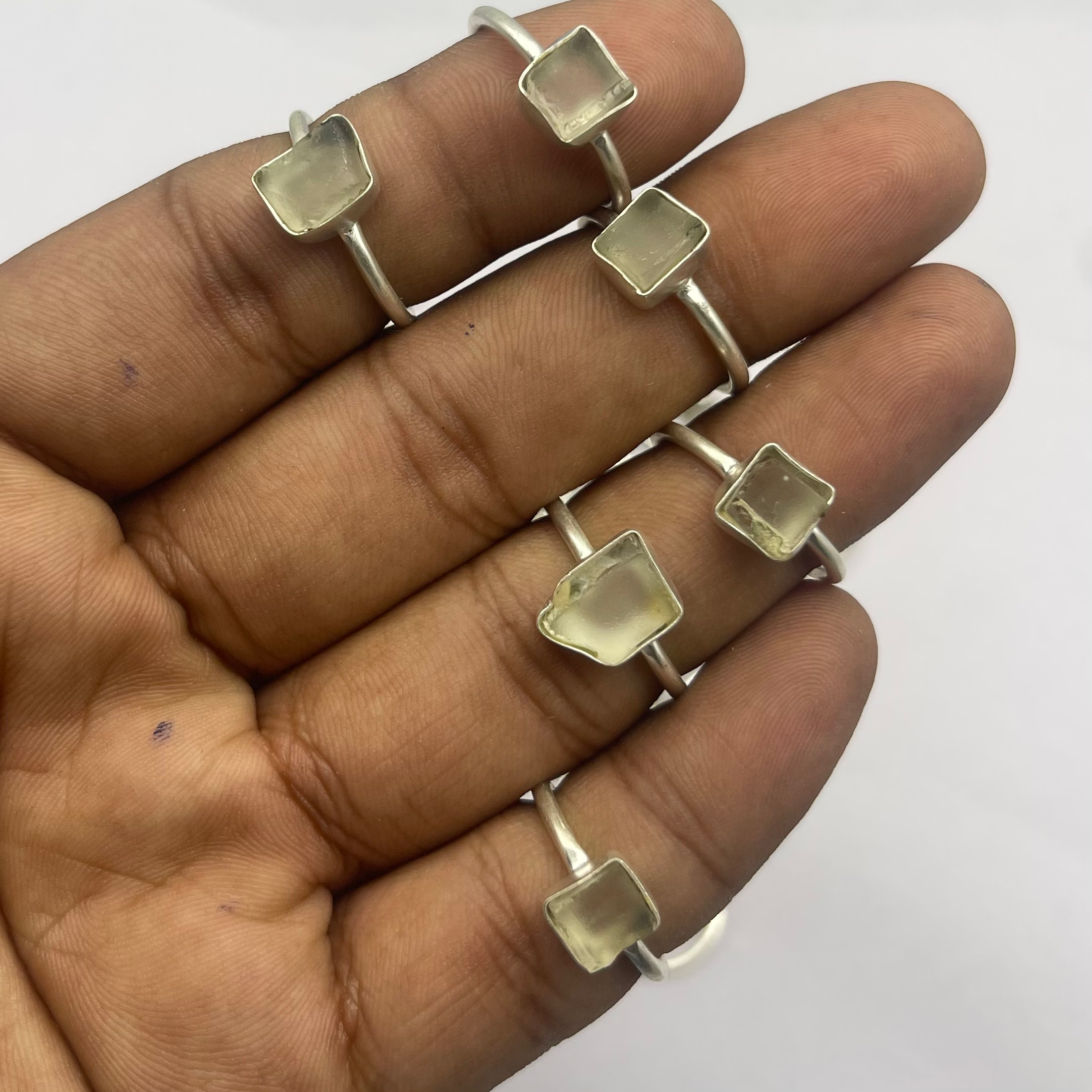 Natural Libyan Desert Glass Preform Cut Rings Made In 925 Silver