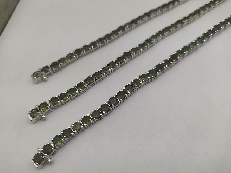Thumbnail: 5MM Faceted Moldavite Bracelet 925 Sterling Silver