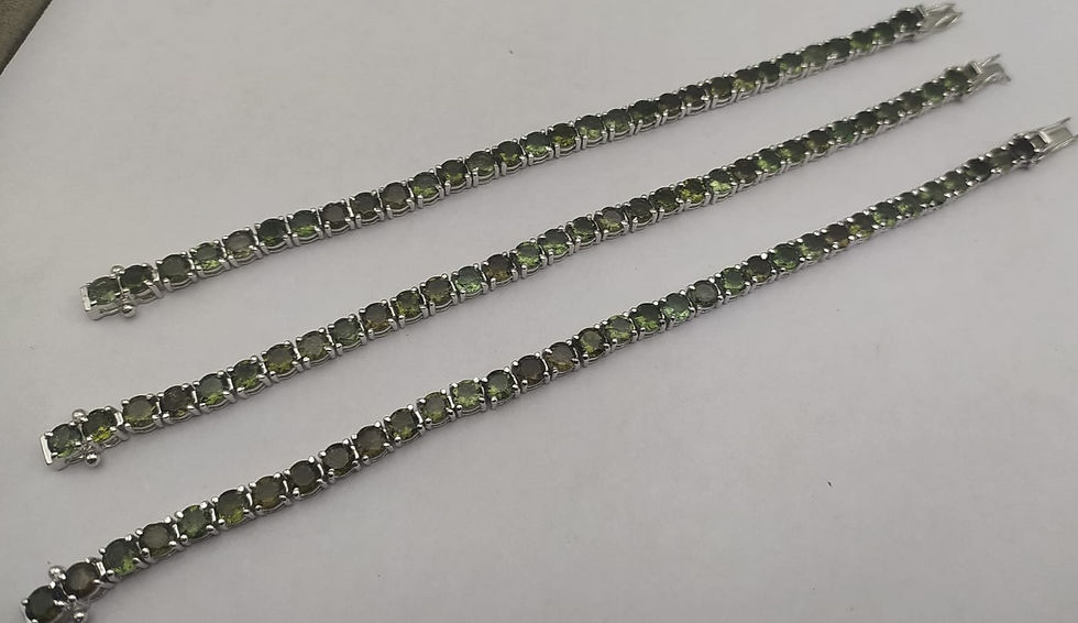 Thumbnail: 5MM Faceted Moldavite Bracelet 925 Sterling Silver