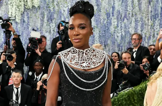 Venus Williams at Met Gala 2026 wearing custom Swarovski crystal mesh gown by Giovanna Engelbert inspired by Robert Pruitt National Portrait Gallery commission