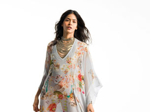 AK|OK Resort collection by Anamika Khanna at its Selfridges London shop-in-shop, in chalk, stone, and washed indigo tones