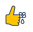 Yellow thumbs-up icon with a heart shape and a droplet.