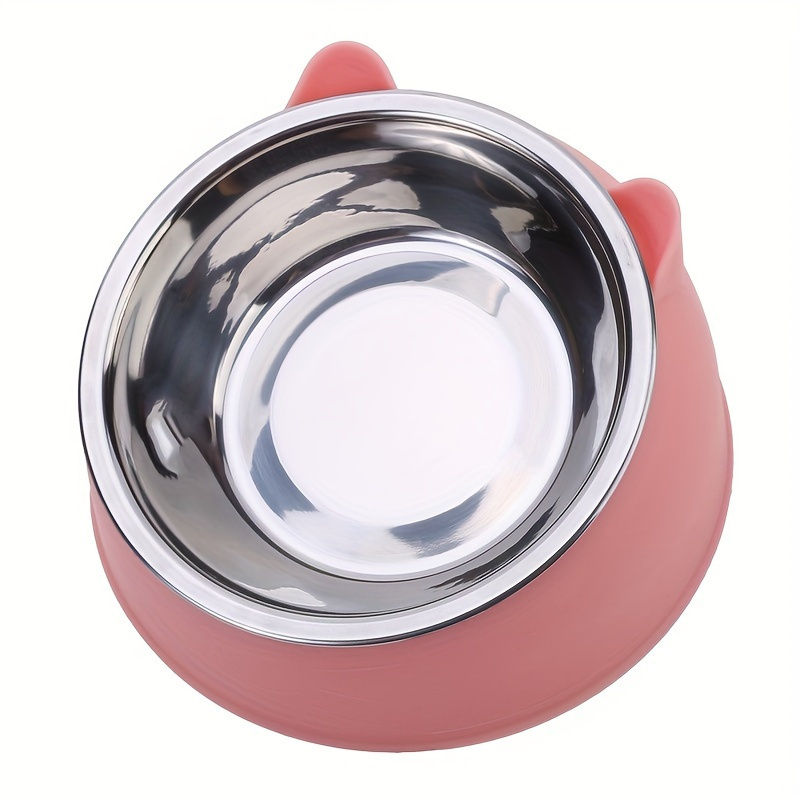 Thumbnail: 2 In 1 Stainless Steel Cat Bowl With Holder - Cute Ear Design Inclined Food Bowl