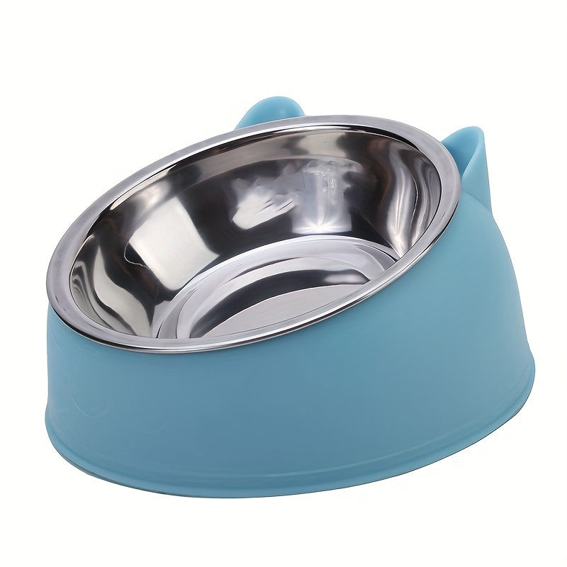 Thumbnail: 2 In 1 Stainless Steel Cat Bowl With Holder - Cute Ear Design Inclined Food Bowl