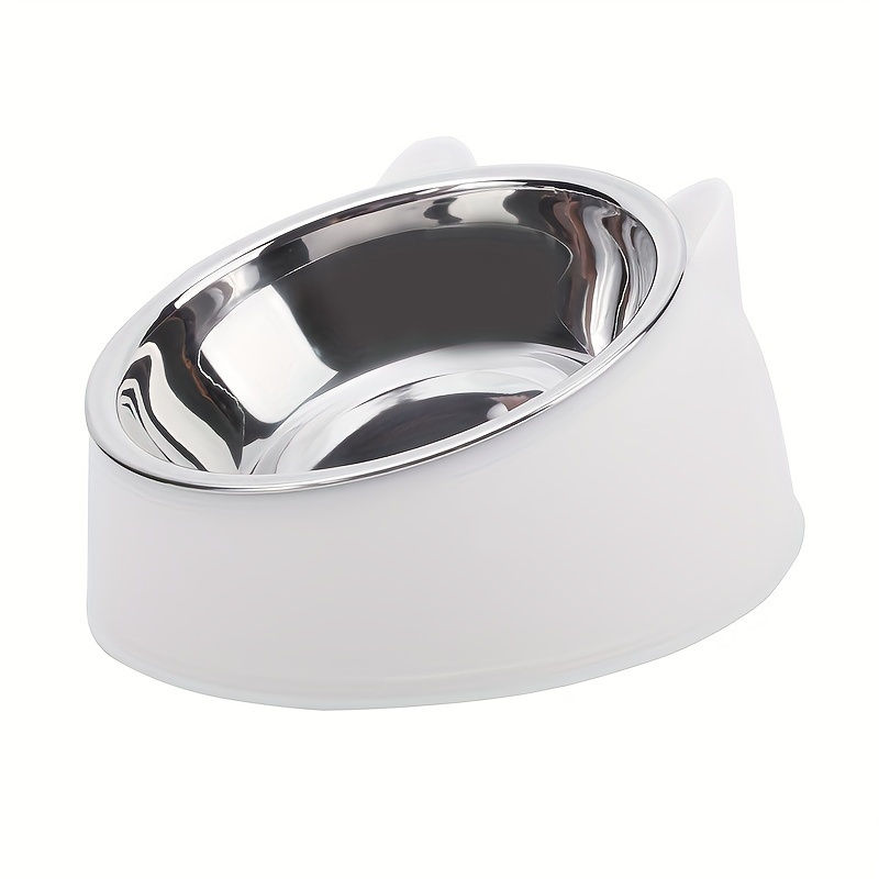 Thumbnail: 2 In 1 Stainless Steel Cat Bowl With Holder - Cute Ear Design Inclined Food Bowl