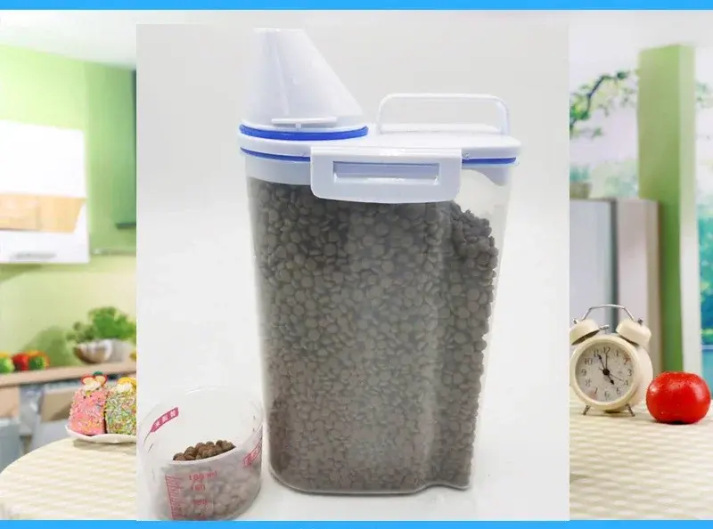 Thumbnail: 1.5kg/2kg Dog Cat Food Pail Plastic Storage Tank with Measuring Cup Container Mo