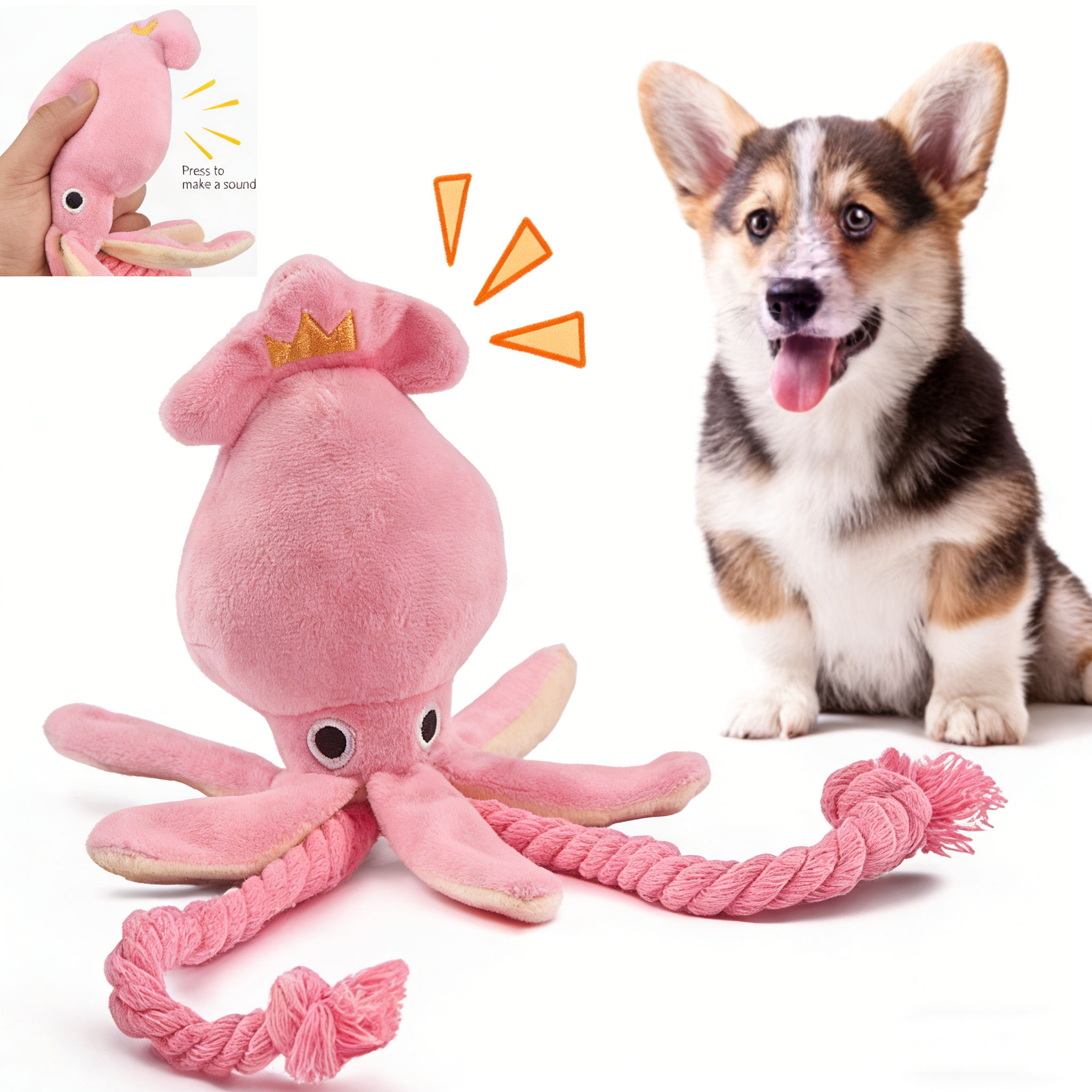 Dog toys; cat toys; sound-emitting cotton rope octopus; durable chew toys for cl