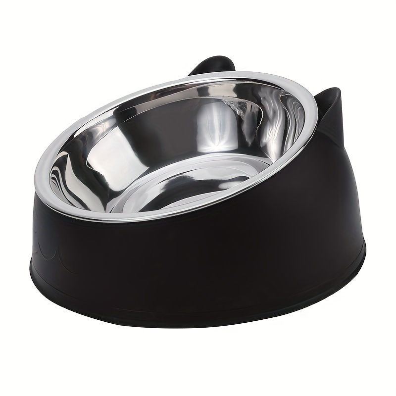 Thumbnail: 2 In 1 Stainless Steel Cat Bowl With Holder - Cute Ear Design Inclined Food Bowl