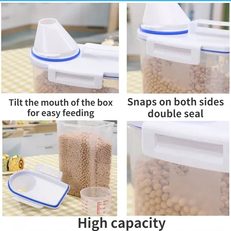 Thumbnail: 1.5kg/2kg Dog Cat Food Pail Plastic Storage Tank with Measuring Cup Container Mo