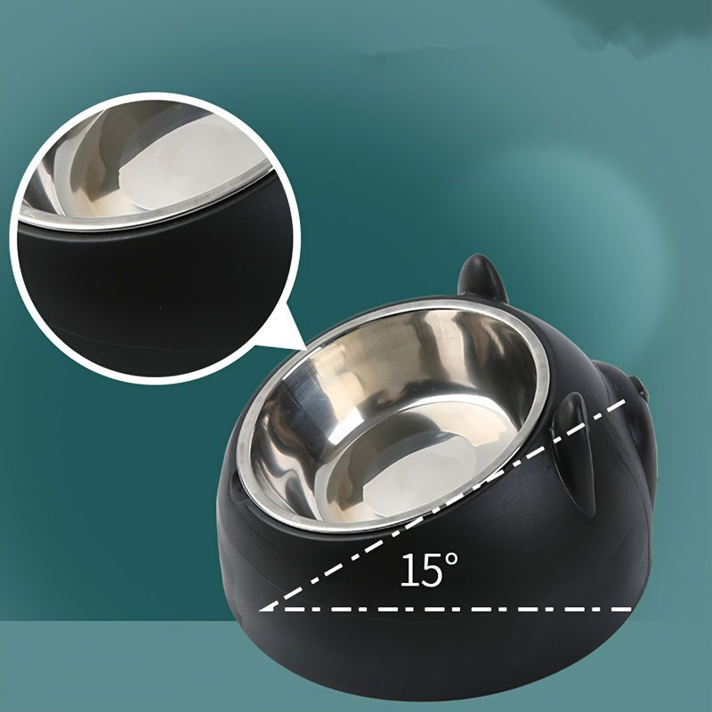 Thumbnail: 2 In 1 Stainless Steel Cat Bowl With Holder - Cute Ear Design Inclined Food Bowl