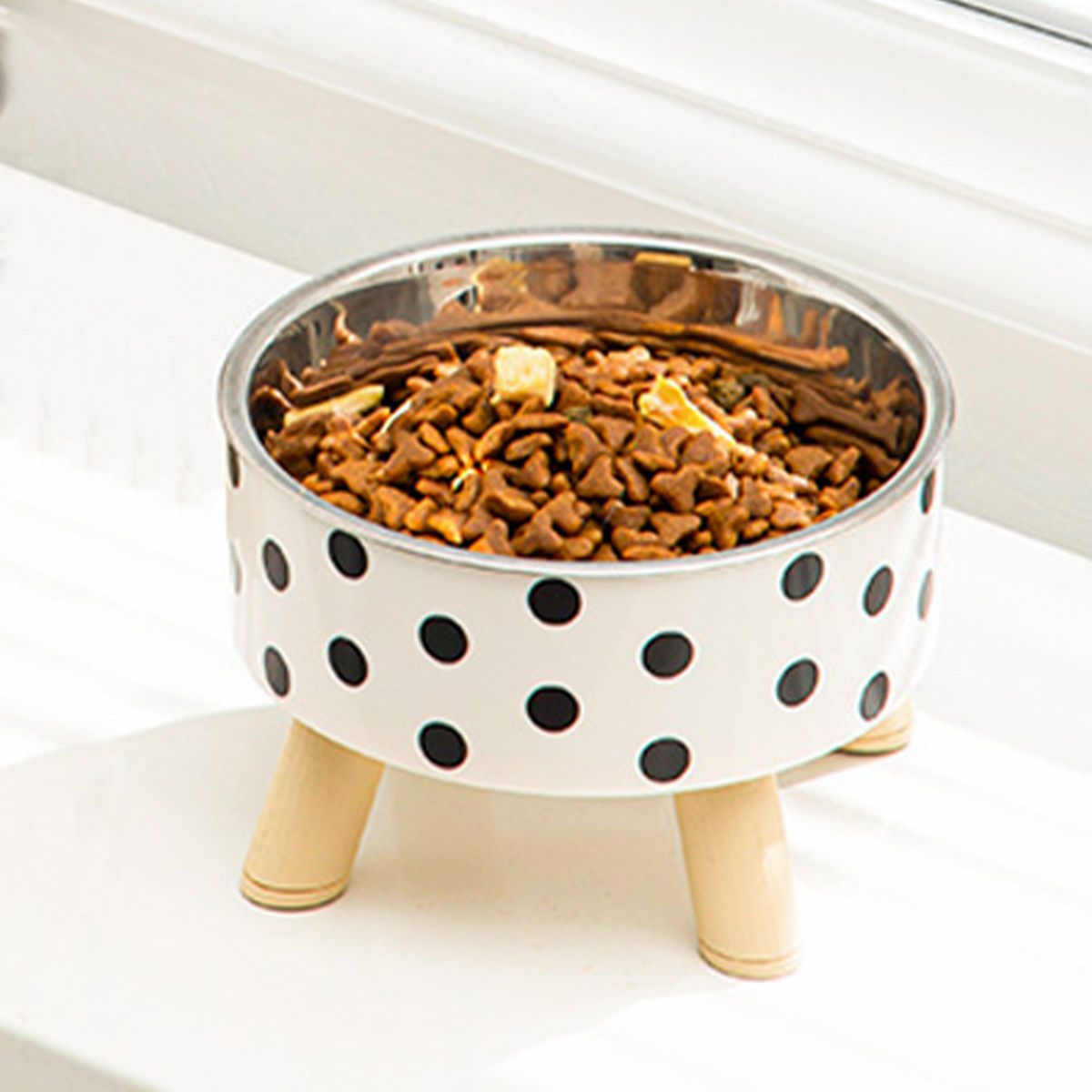 Pet cat and dog bowl polka-dot plaid stainless steel anti-slip easy to clean ind