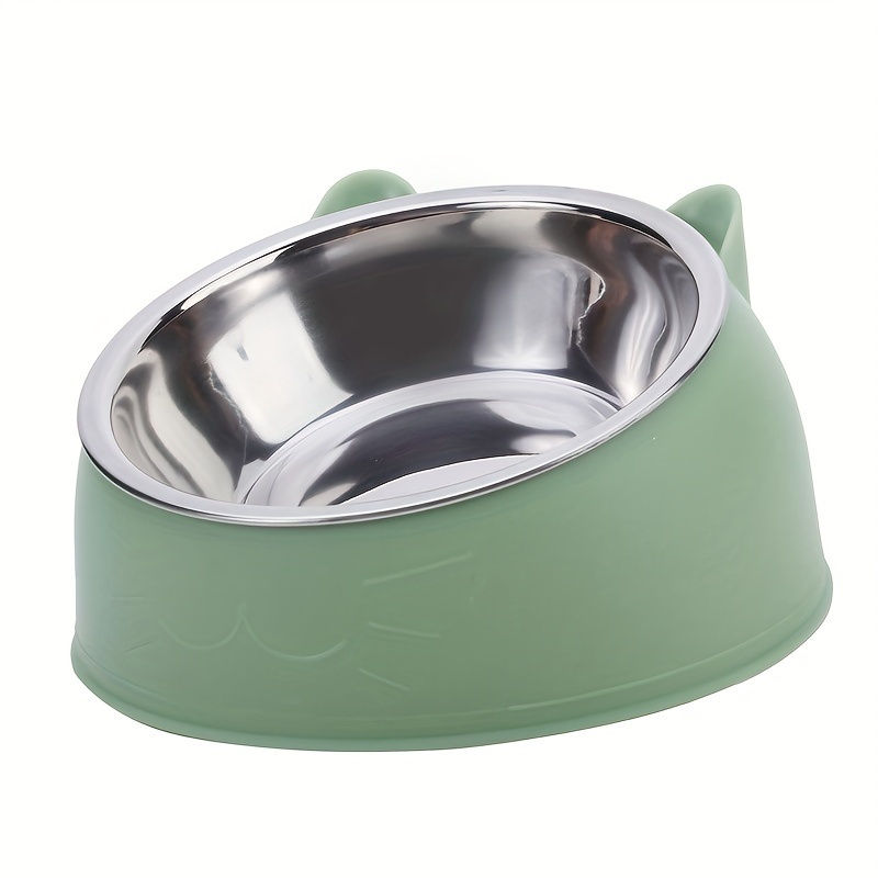 Thumbnail: 2 In 1 Stainless Steel Cat Bowl With Holder - Cute Ear Design Inclined Food Bowl