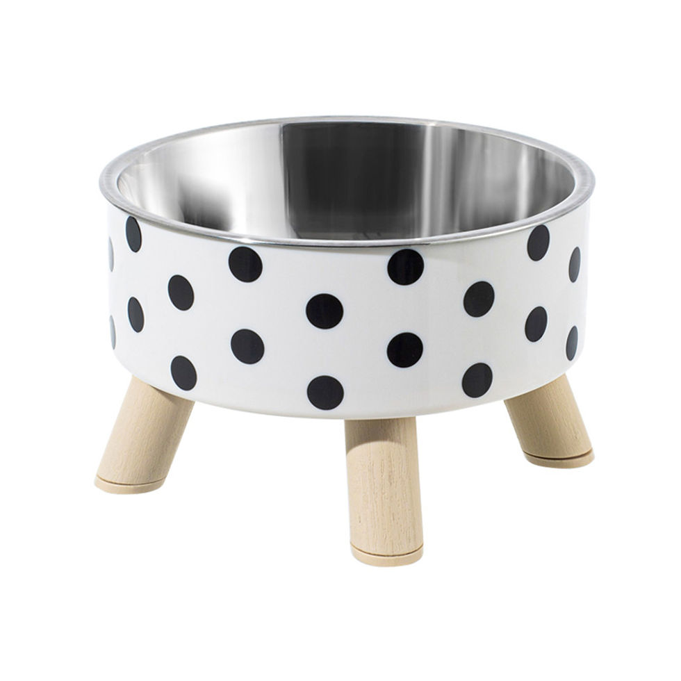Thumbnail: Pet cat and dog bowl polka-dot plaid stainless steel anti-slip easy to clean ind