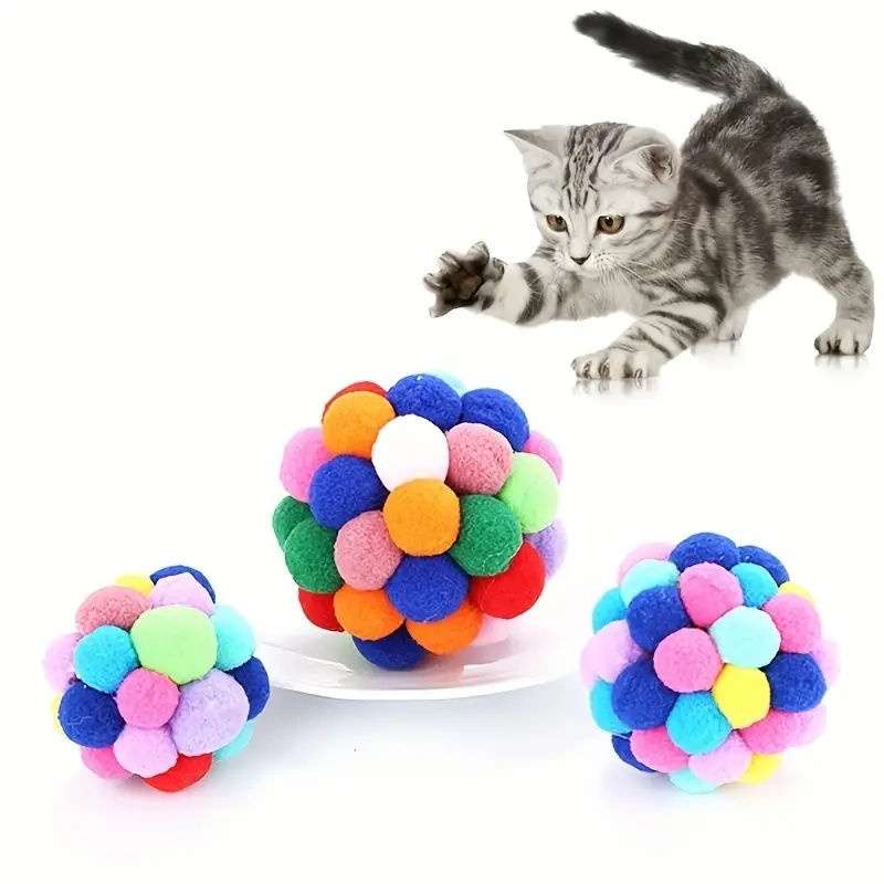 Thumbnail: 1/3PCS Cat Toys Cat Plush Ball Toy Pet Elastic Bell Ball Self Hi Ball Playing Ca