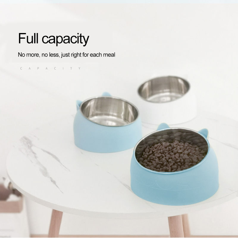 Thumbnail: 1pc Stainless Steel Cat Lovely Creative Inclined Kitten Puppy Food Feeding Bowls