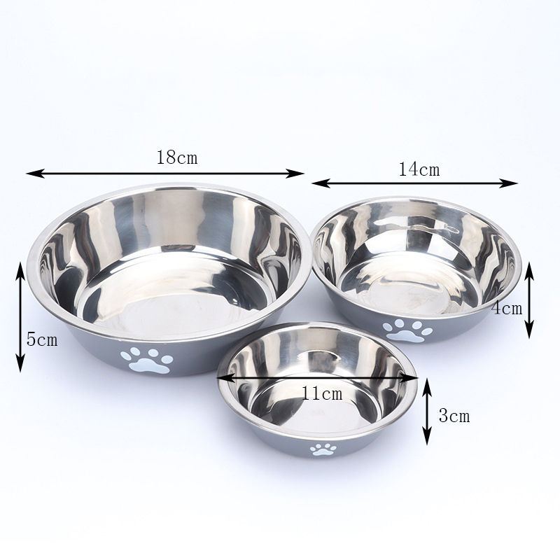 Thumbnail: New stainless steel dog basin paw print pet supplies cat bowl dog bowl silicone 