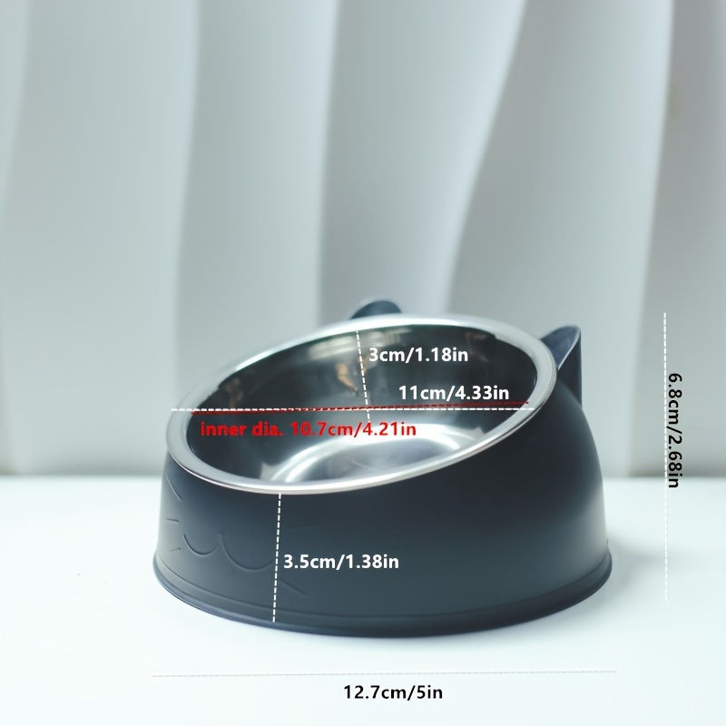 Thumbnail: 2 In 1 Stainless Steel Cat Bowl With Holder - Cute Ear Design Inclined Food Bowl